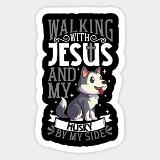 Jesus and dog - Siberian Husky Sticker